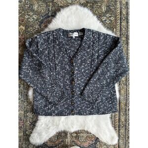 Baxter Wells Petite M Knit Cardigan Navy Speckled Cable Knit Button Front Wool